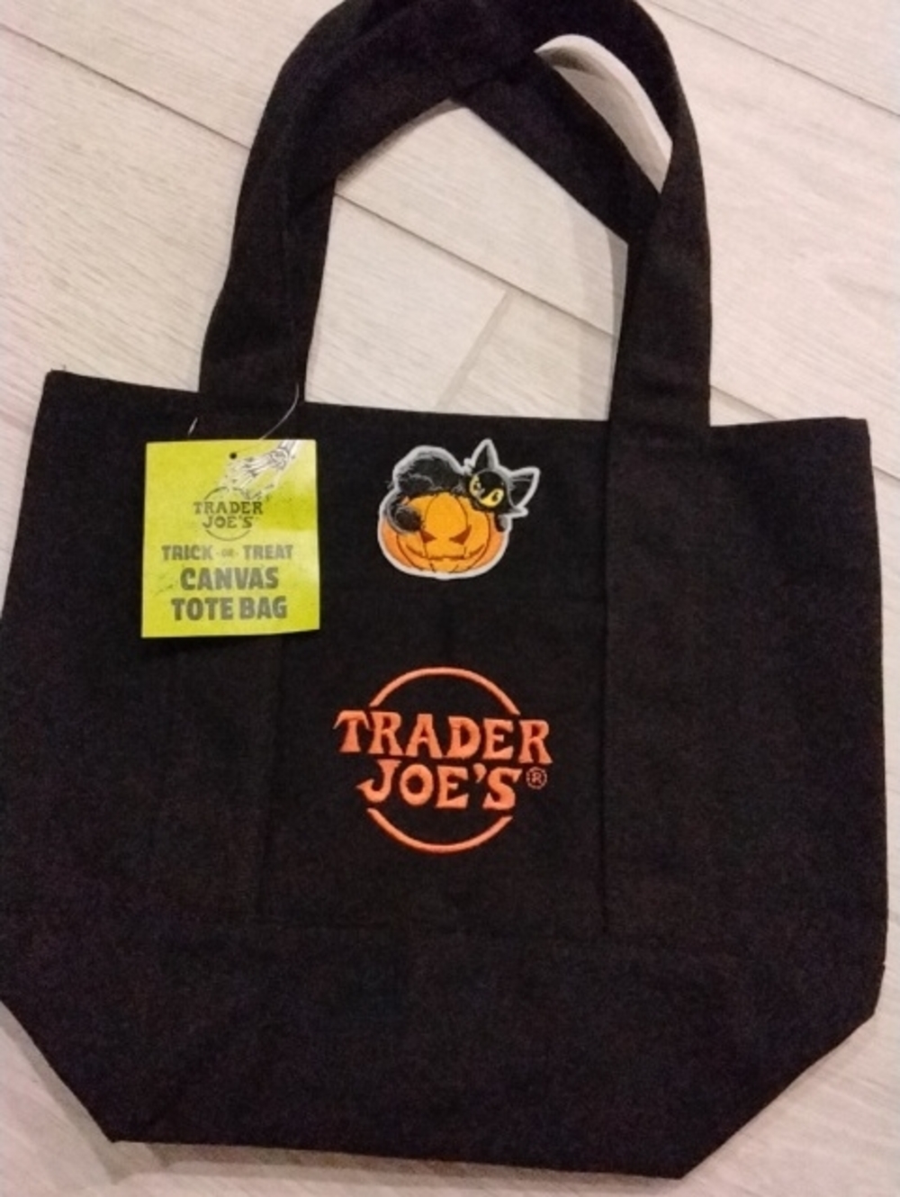 Trader Joe's Black Canvas Tote Bag with Orange Logo